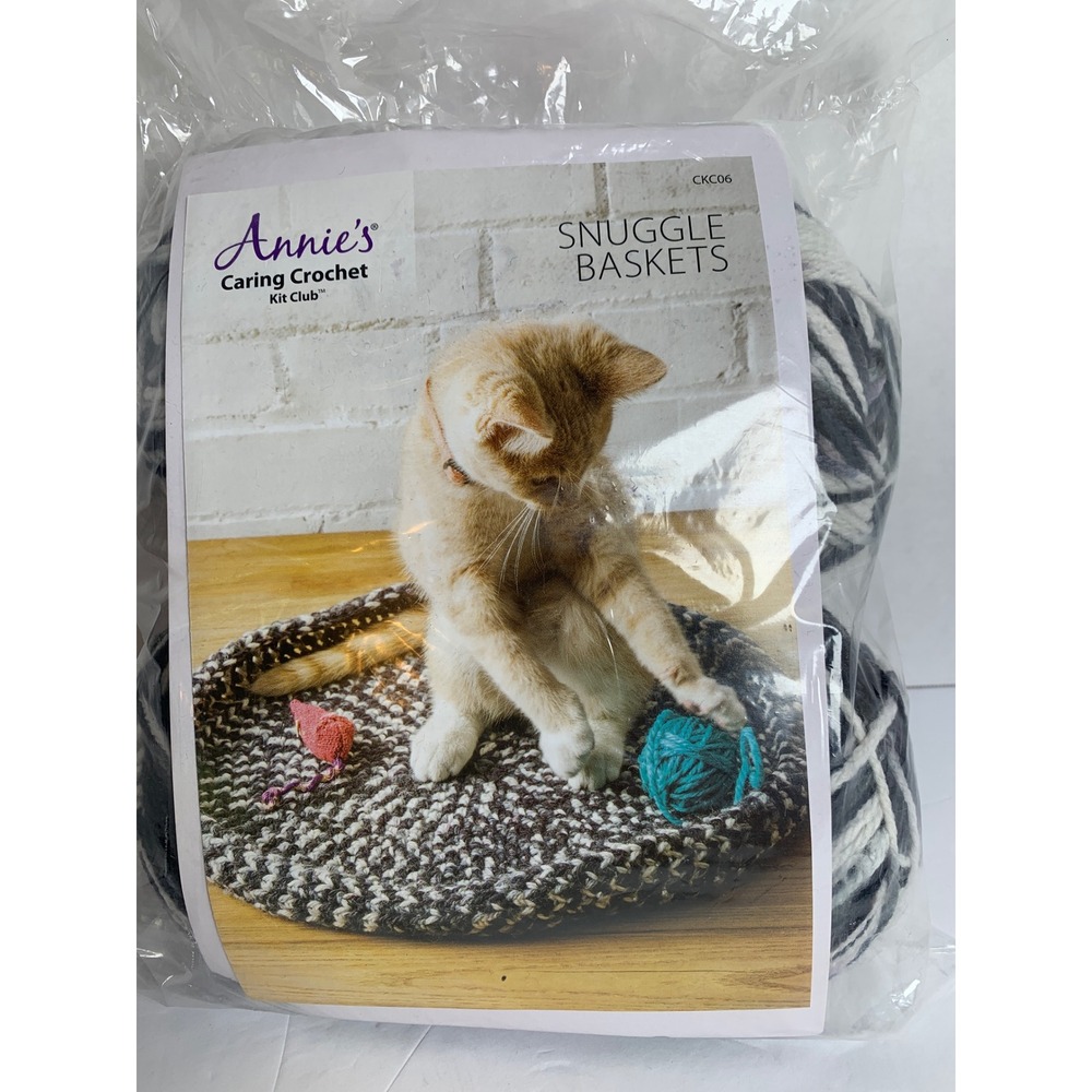 Annies Caring Crochet Kit Club Snuggle Baskets Bulky Yarn Black Grey White New